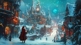 雪夜中的梦幻童话小镇