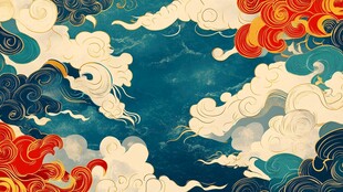 中式古风云海插画背景