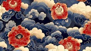 中式云纹牡丹传统图案