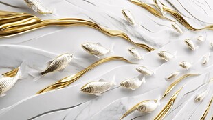 金白相间鱼群艺术装饰图