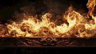 火焰在雕花物体上熊熊燃烧