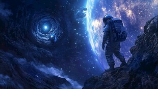 宇航员凝望宇宙神秘漩涡