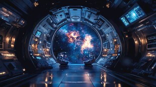 星际飞船内的璀璨宇宙景观