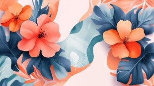 热带花卉插画 清新色彩风格