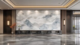 中式山水风大厅墙面装饰