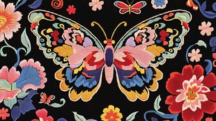 中式蝴蝶花卉刺绣图案