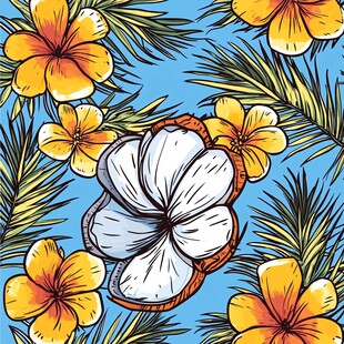 热带花卉与棕榈叶图案设计
