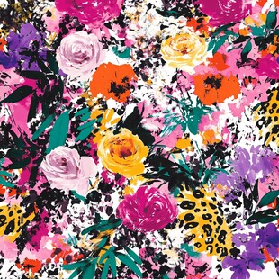 缤纷花卉豹纹印花图案