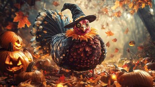 魔法火鸡的秋日奇幻场景