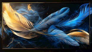 梦幻蓝金羽毛艺术画作