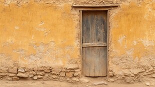 古老土墙旁的陈旧木门