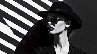 黑白时尚风女士优雅侧影