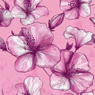 粉色木槿花手绘无缝图案