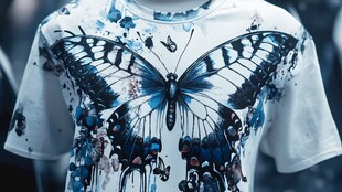 蓝蝶印花个性潮流T恤