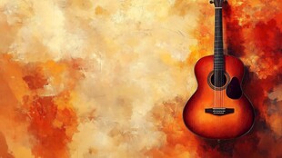 橙色背景上的复古风吉他