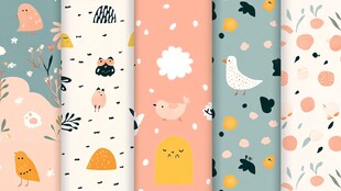 可爱动物花卉无缝图案集