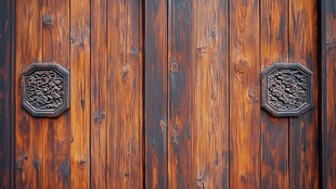 古朴中式木门上的精美门饰