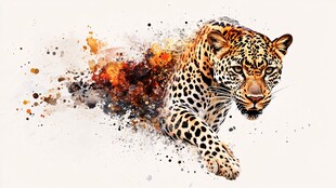 水彩风格奔跑的花豹