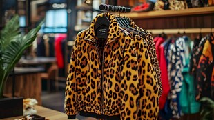 豹纹夹克挂于时尚服装店