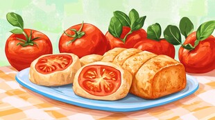 番茄面包拼盘美味诱人