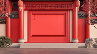 中式红墙院门古风景致