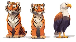 虎与鹰的动物插画展示