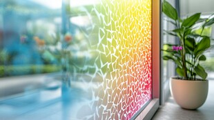 彩色窗贴旁的清新绿植