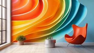 多彩波浪墙饰搭配个性座椅