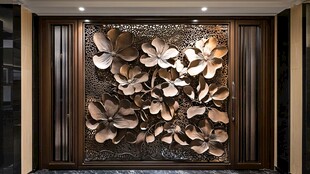 中式银杏叶金属雕花背景墙