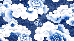 蓝白中式云花图案纹理