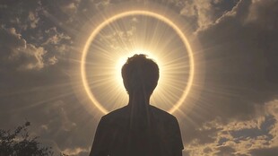 逆光少年头顶闪耀光环