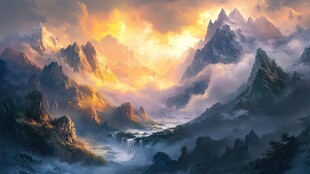 梦幻霞光中的壮丽山峦