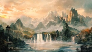 壮丽山水间的梦幻瀑布图景