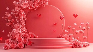 浪漫粉色花卉爱心展示台