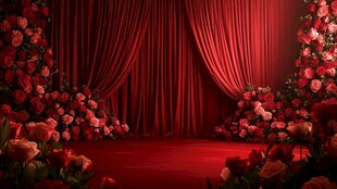 浪漫红幕花景婚礼舞台