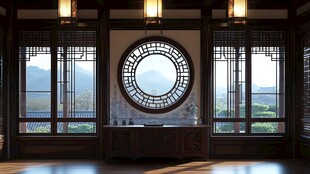 中式雅室 窗映山水美景
