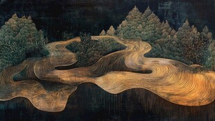 蜿蜒山路旁的葱郁森林