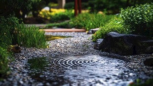 静谧日式庭院中的水波纹