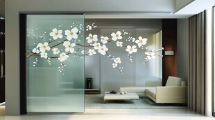 中式花鸟玻璃隔断客厅图