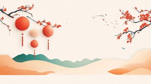 中式新春山水灯笼插画