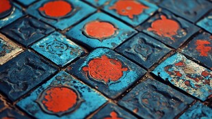 复古蓝红相间花纹瓷砖