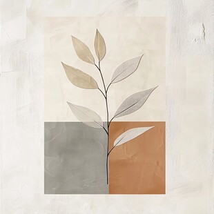 简约几何背景下的植物插画