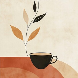 简约风咖啡与植物插画