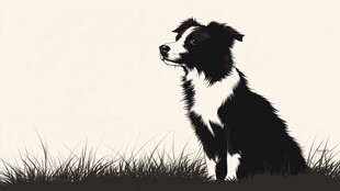 黑白边牧坐于草地