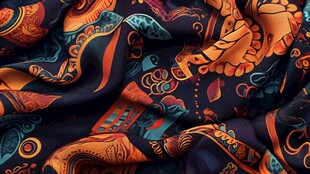 多彩民族风花纹丝绸布料