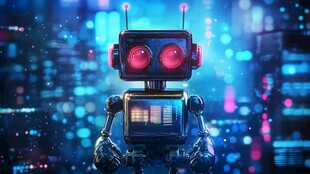 复古风机器人置身科幻背景