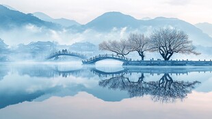 水墨山水间的诗意桥景