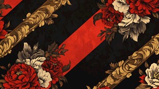 复古花卉黑金条纹图案