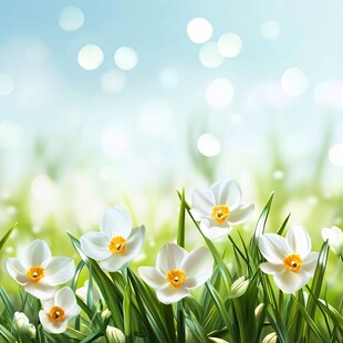 春日绽放的清新白色水仙