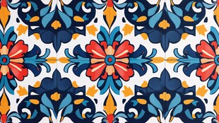 多彩花卉几何图案装饰画